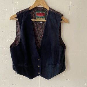 Vintage | Size Large | Western Style Suede Navy Blue Vest with Paisley